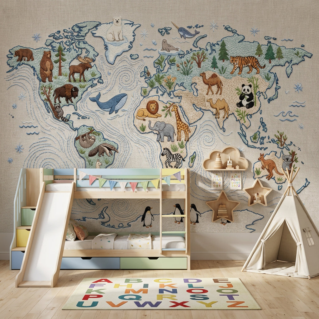 World Map Wallpaper Atlas Geography Removable Wall Decor