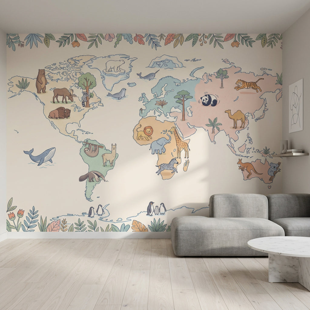 World Map Wallpaper Global Map Removable Nursery Map Wall Decor