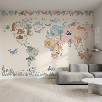 World Map Wallpaper Global Map Removable Nursery Map Wall Decor
