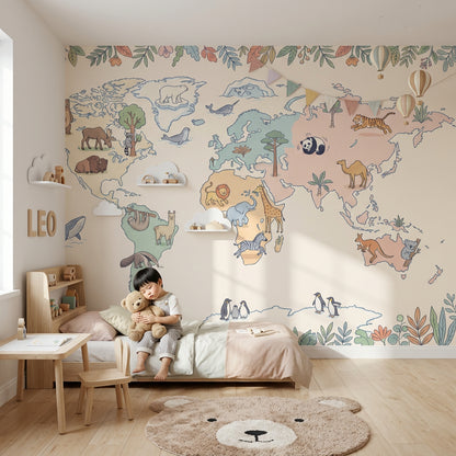 World Map Wallpaper Global Map Removable Nursery Map Wall Decor