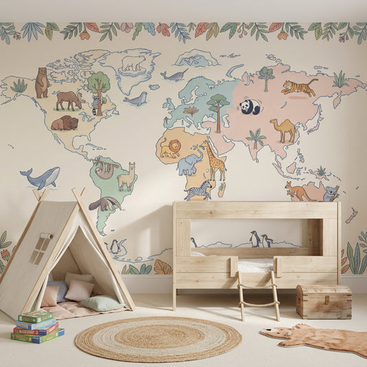 World Map Wallpaper Global Map Removable Nursery Map Wall Decor