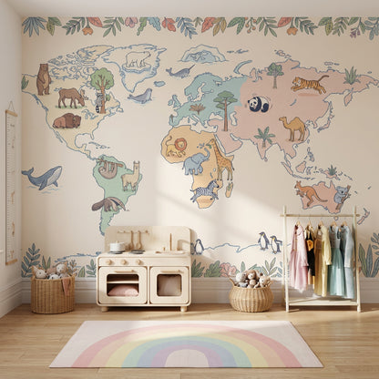 World Map Wallpaper Global Map Removable Nursery Map Wall Decor