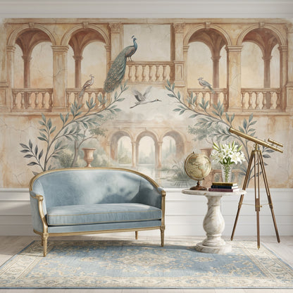 Classical Arches Wallpaper Italian Courtyard Removable Fresco Mural Wall Decor