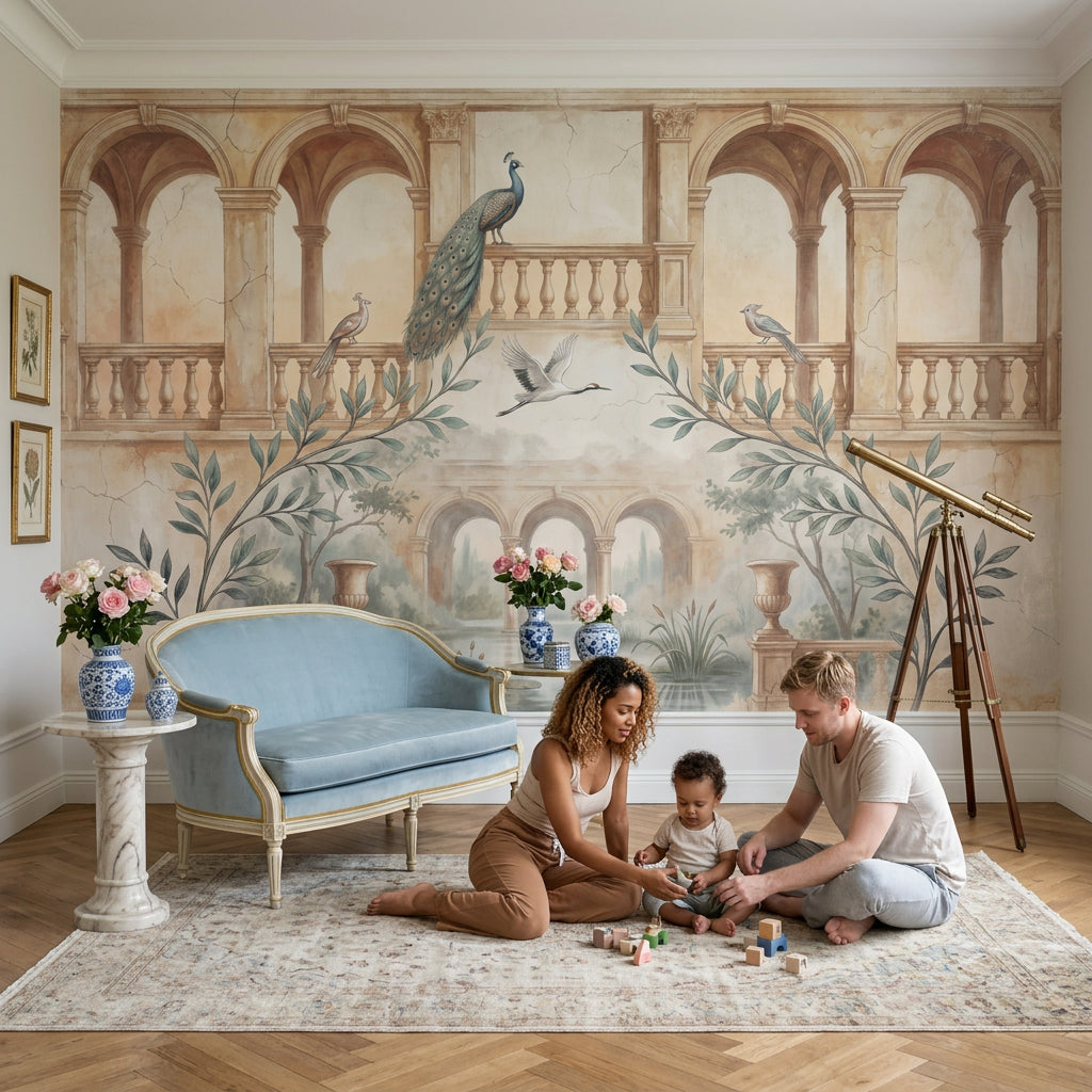 Classical Arches Wallpaper Italian Courtyard Removable Fresco Mural Wall Decor