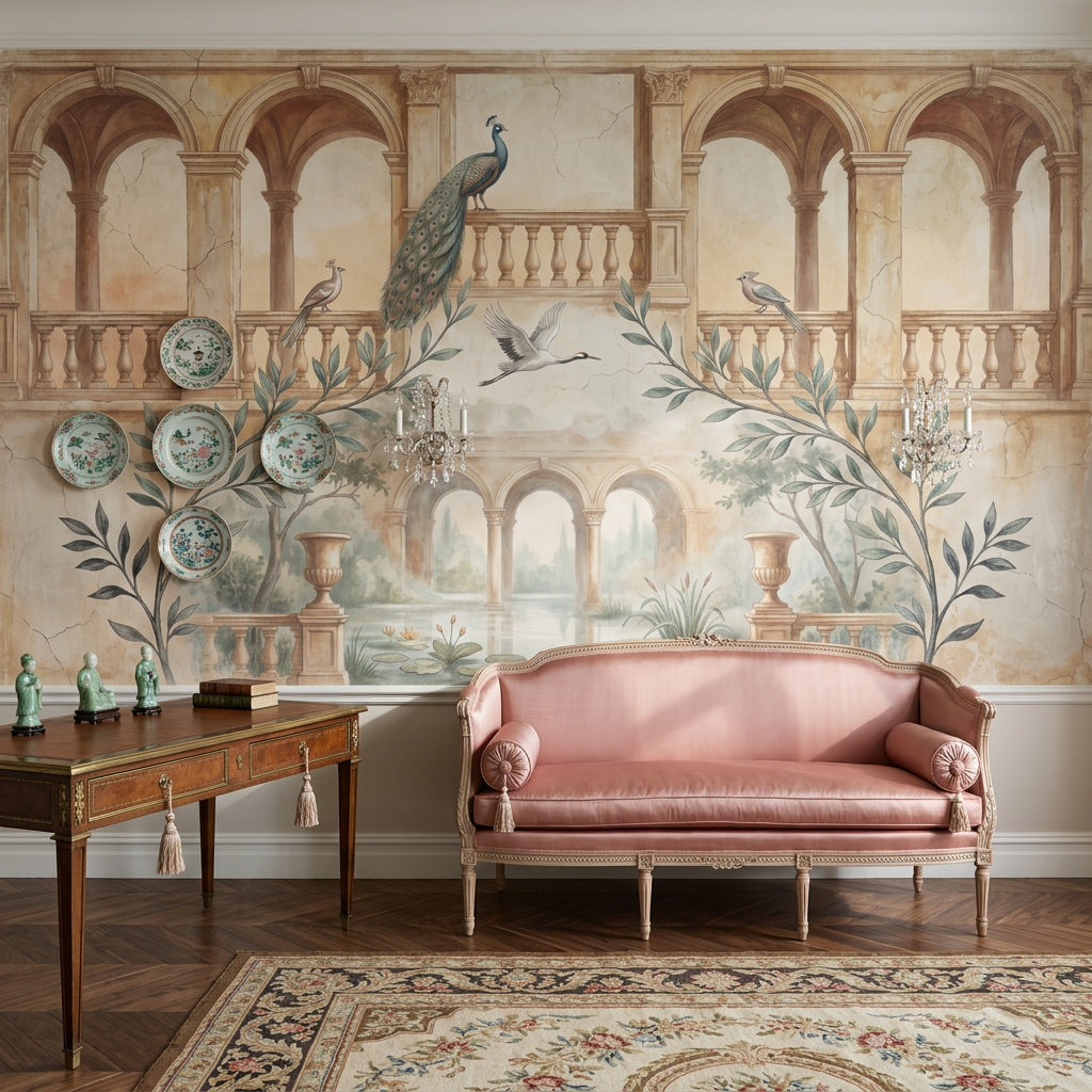 Classical Arches Wallpaper Italian Courtyard Removable Fresco Mural Wall Decor
