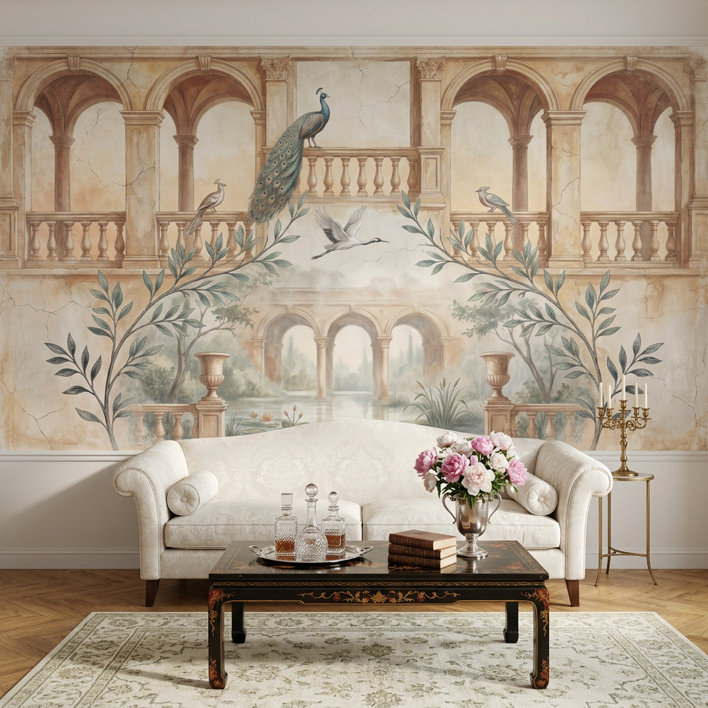 Classical Arches Wallpaper Italian Courtyard Removable Fresco Mural Wall Decor