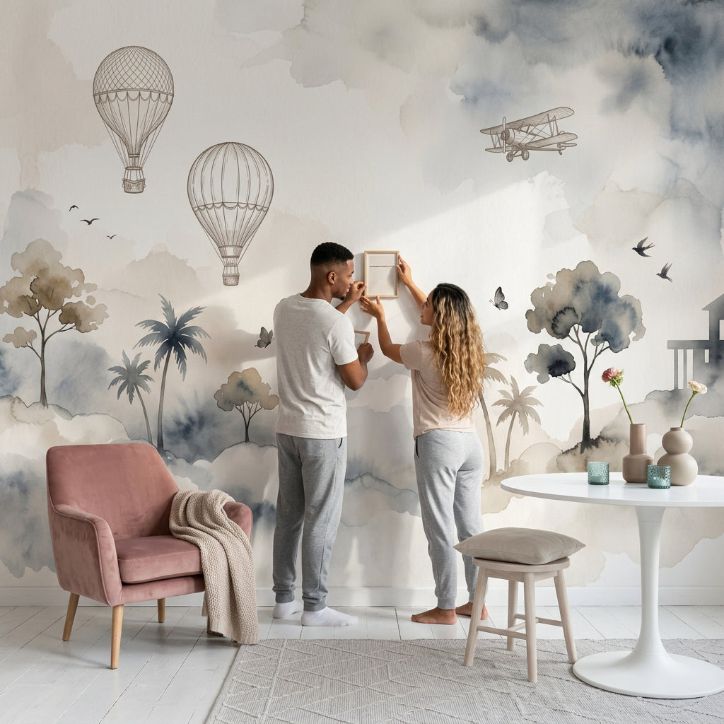 Cloudscape Wallpaper Watercolor Dreamy Sky Removable Wall Decor