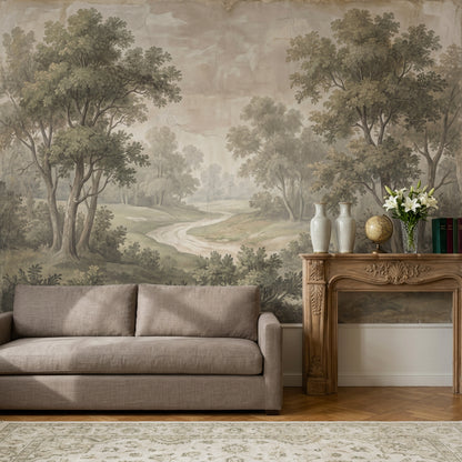 Vintage Landscape Wallpaper Woodland Trees Winding Path Wall Mural