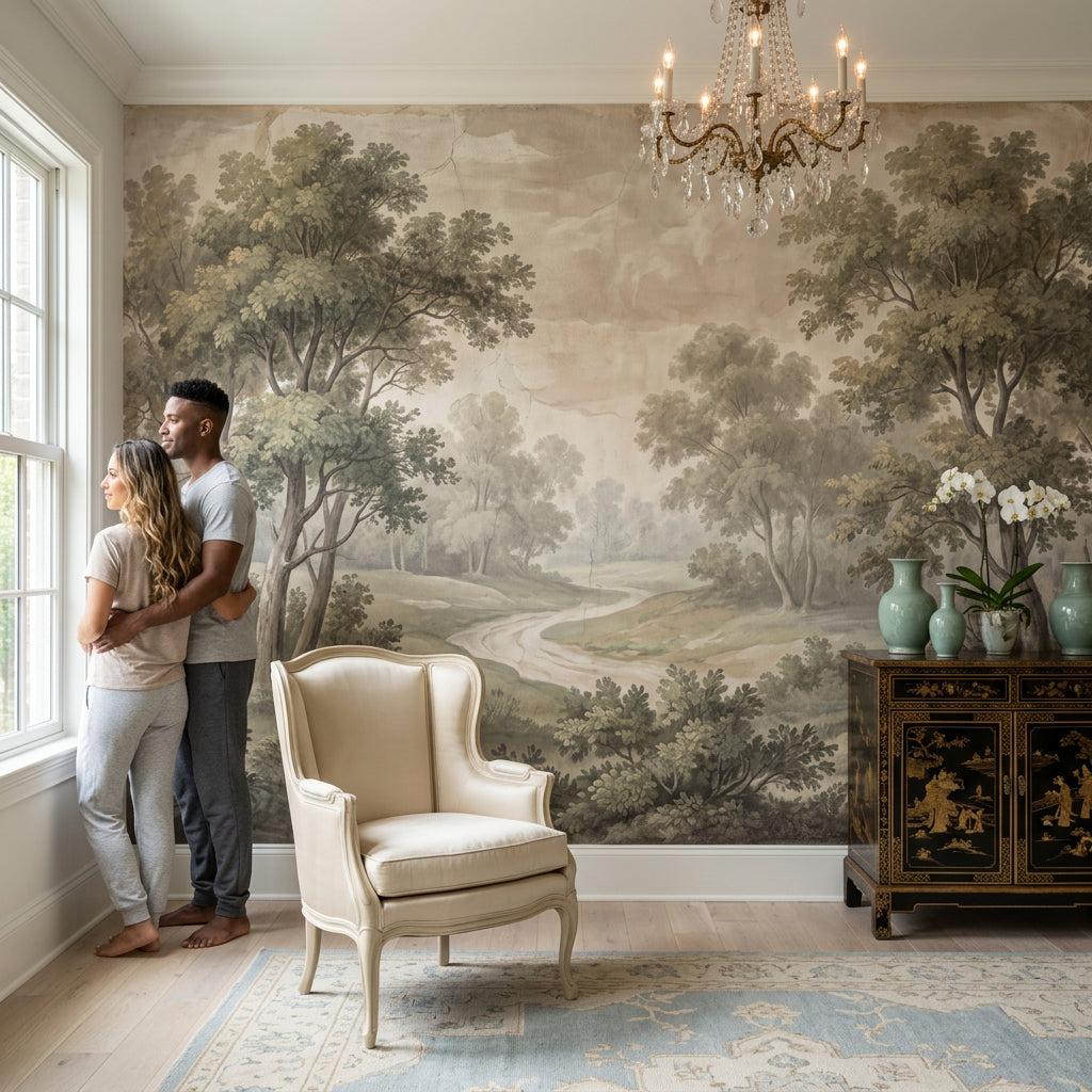 Vintage Landscape Wallpaper Woodland Trees Winding Path Wall Mural – Ready-to-Ship Outlet