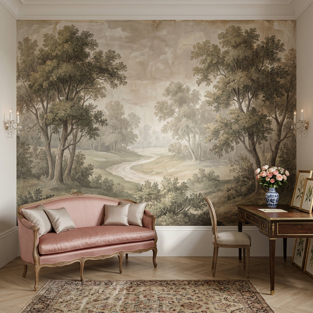 Vintage Landscape Wallpaper Woodland Trees Winding Path Wall Mural