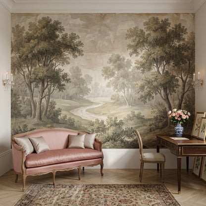 Vintage Landscape Wallpaper Woodland Trees Winding Path Wall Mural