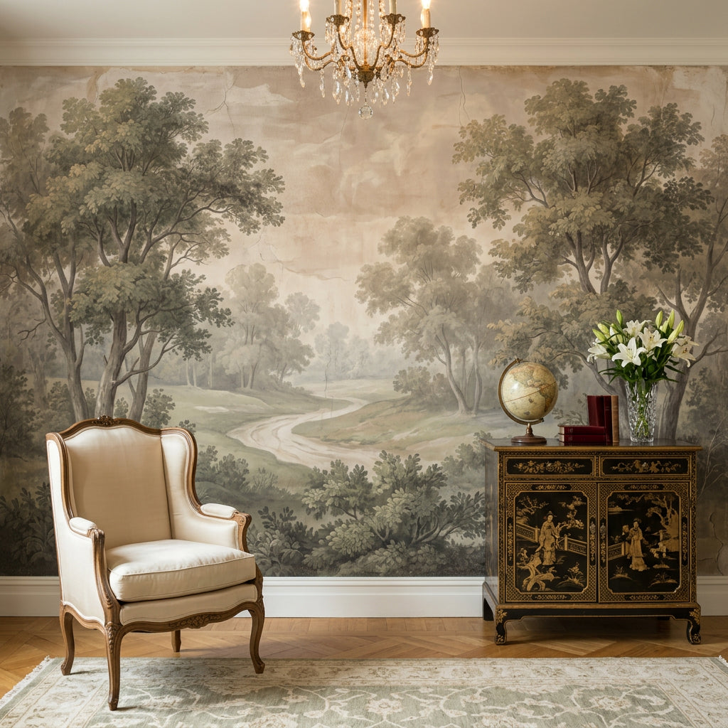 Vintage Landscape Wallpaper Woodland Trees Winding Path Wall Mural