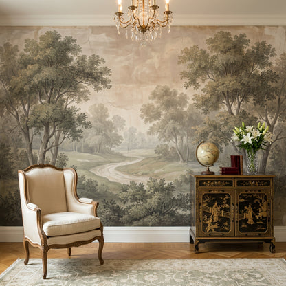 Vintage Landscape Wallpaper Woodland Trees Winding Path Wall Mural