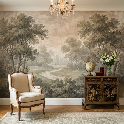 Vintage Landscape Wallpaper Woodland Trees Winding Path Wall Mural – Ready-to-Ship Outlet