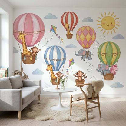 Hot Air Balloons Wallpaper Cute Animals Nursery Removable Wall Decor