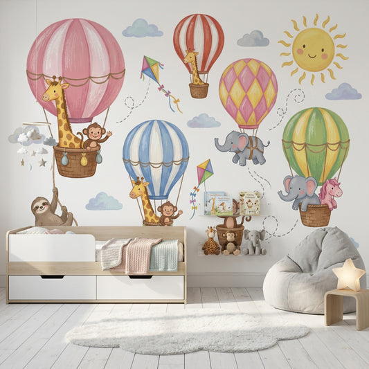 Hot Air Balloons Wallpaper Cute Animals Nursery Removable Wall Decor