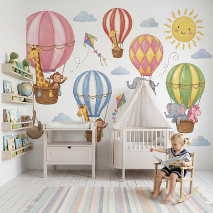 Hot Air Balloons Wallpaper Cute Animals Nursery Removable Wall Decor