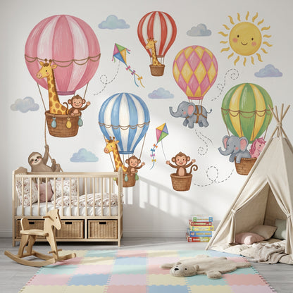 Hot Air Balloons Wallpaper Cute Animals Nursery Removable Wall Decor