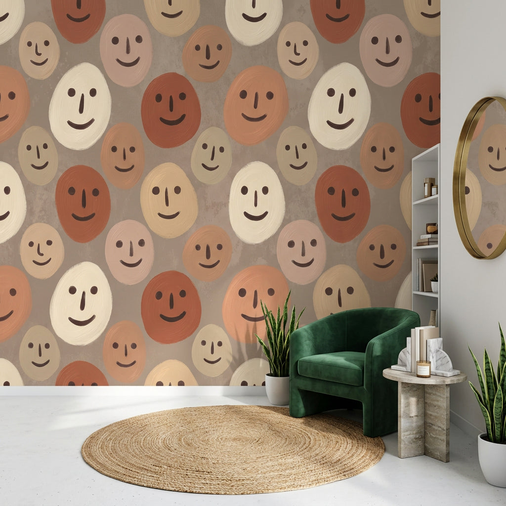 Abstract Faces Wallpaper Geometric Ovals Repeat Pattern Wall Mural