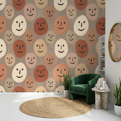 Abstract Faces Wallpaper Geometric Ovals Repeat Pattern Wall Mural