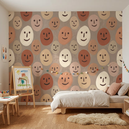 Abstract Faces Wallpaper Geometric Ovals Repeat Pattern Wall Mural