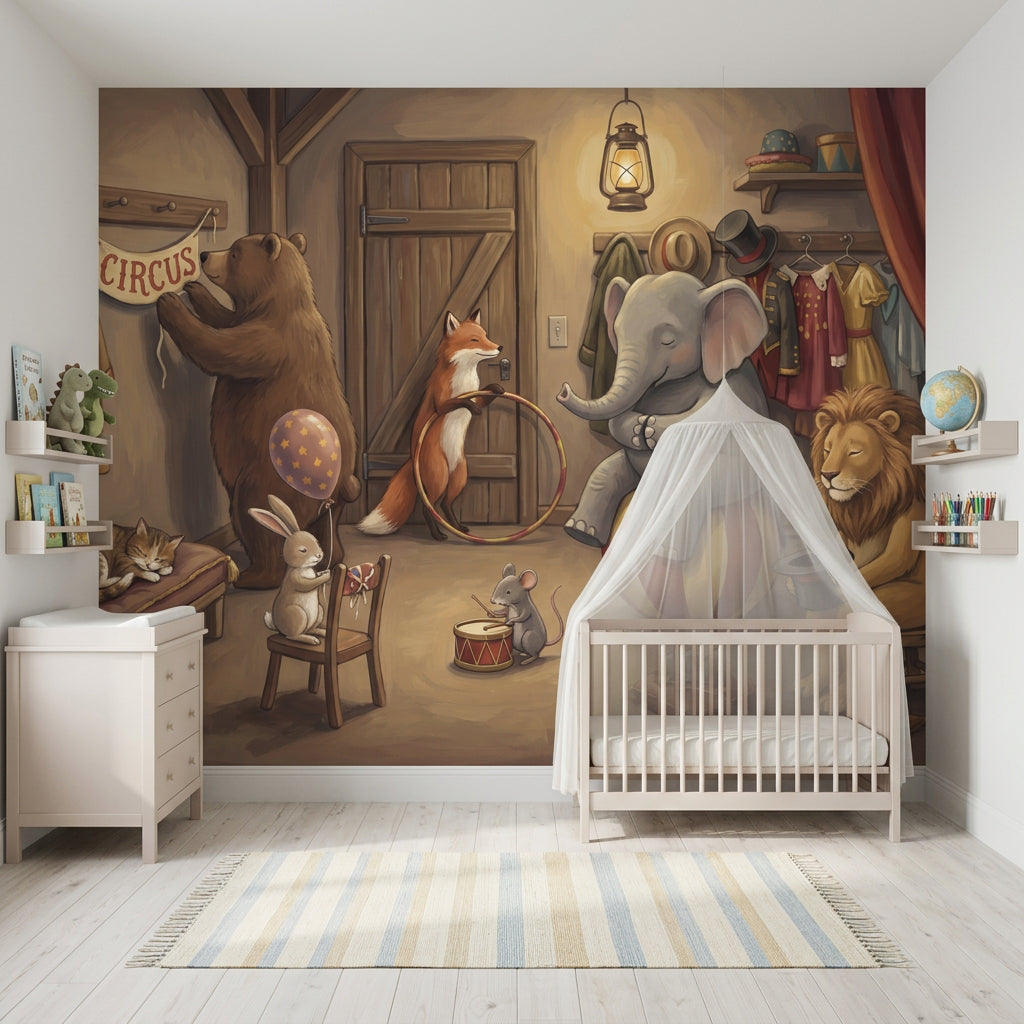 Circus Wallpaper Storybook Illustration Removable Whimsical Wall Decor