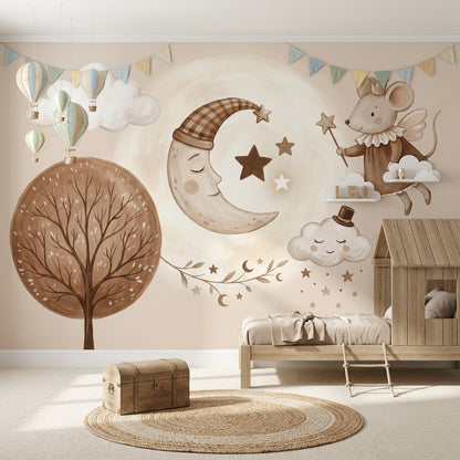 Beige Clouds Wallpaper Dreamy Nursery Moon And Stars Removable Wall Decor
