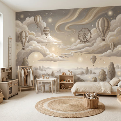 Dreamy Sky Wallpaper Hot Air Balloons Removable Cloudscape Wall Decor