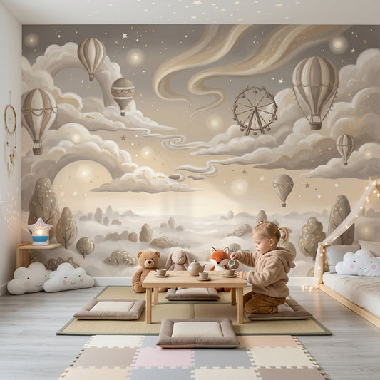 Dreamy Sky Wallpaper Hot Air Balloons Removable Cloudscape Wall Decor