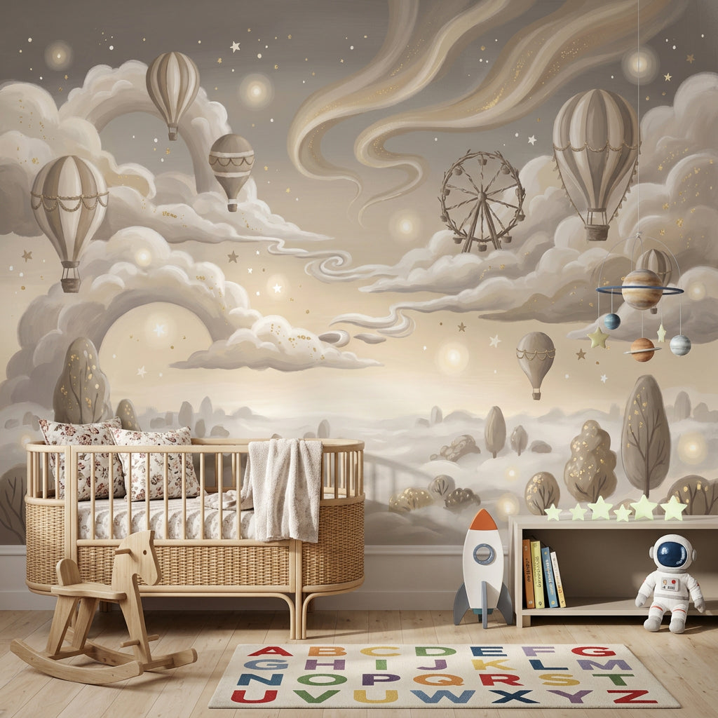 Dreamy Sky Wallpaper Hot Air Balloons Removable Cloudscape Wall Decor