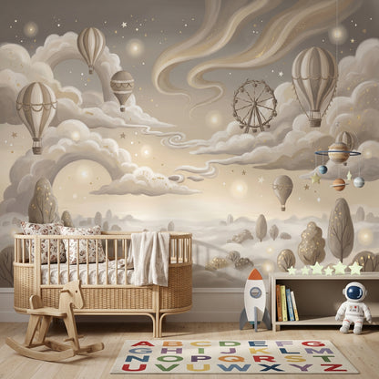 Dreamy Sky Wallpaper Hot Air Balloons Removable Cloudscape Wall Decor