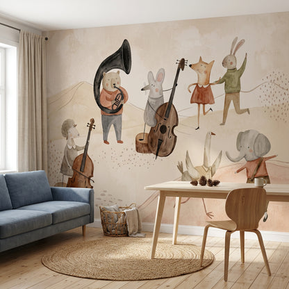 Whimsical Wallpaper Watercolor Animal Band Wall Mural