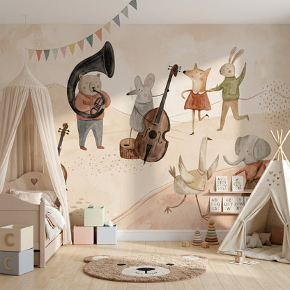 Whimsical Wallpaper Watercolor Animal Band Wall Mural