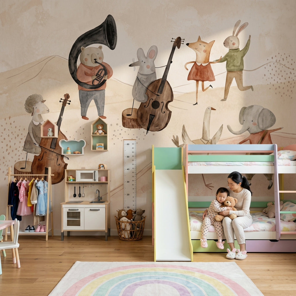 Whimsical Wallpaper Watercolor Animal Band Wall Mural