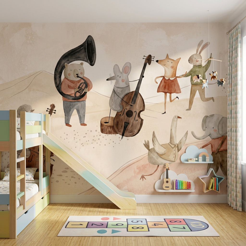 Whimsical Wallpaper Watercolor Animal Band Wall Mural