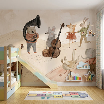 Whimsical Wallpaper Watercolor Animal Band Wall Mural