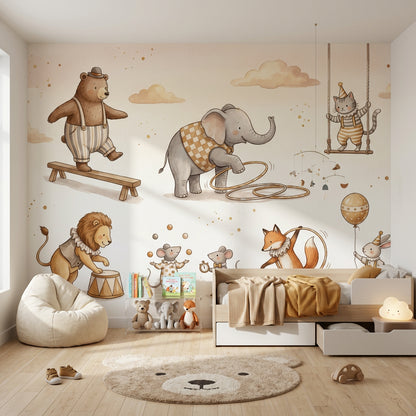 Circus Animals Wallpaper Watercolor Removable Whimsical Wall Decor