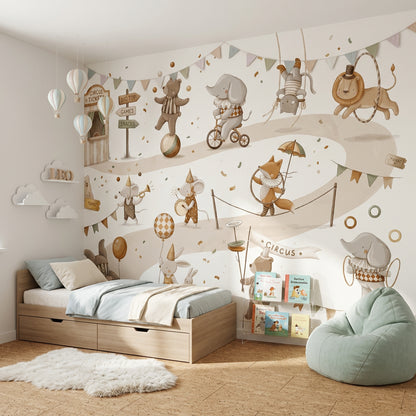 White Background Wallpaper Circus Removable Wall Decor