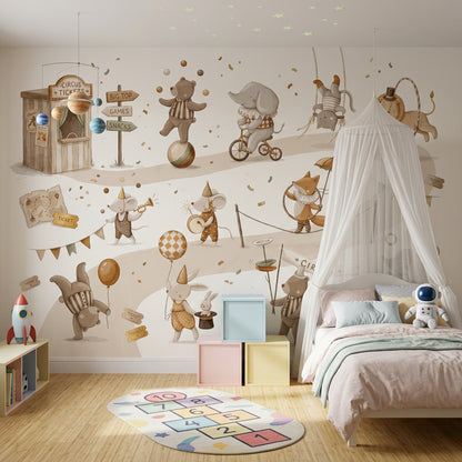 White Background Wallpaper Circus Removable Wall Decor