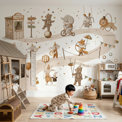White Background Wallpaper Circus Removable Wall Decor