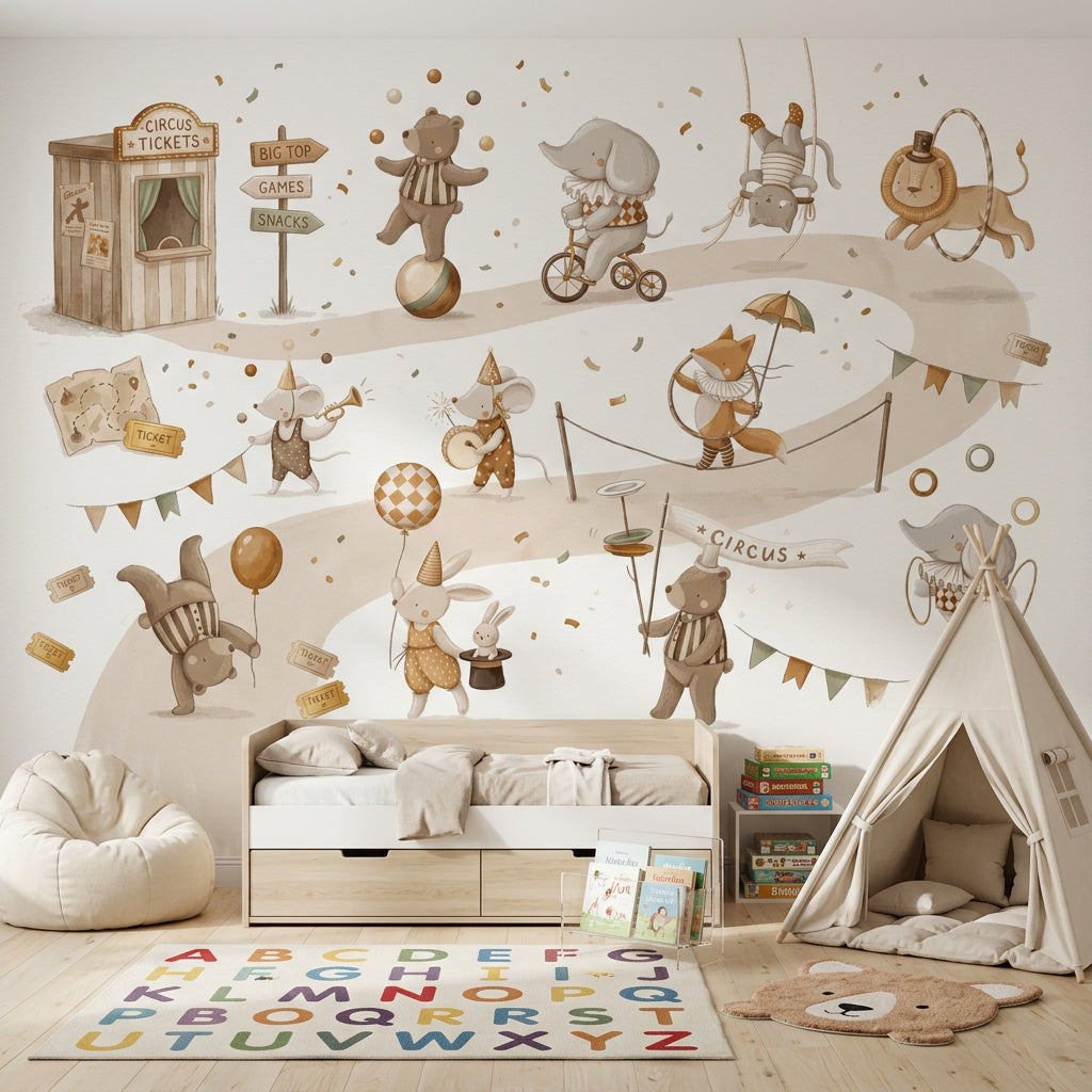 White Background Wallpaper Circus Removable Wall Decor