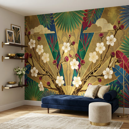 Art Deco Wallpaper Gold Tropical Leaves Wall Mural