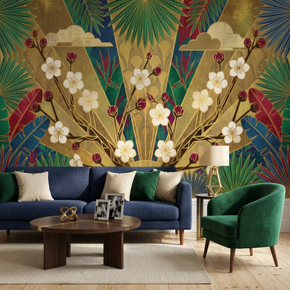 Art Deco Wallpaper Gold Tropical Leaves Wall Mural