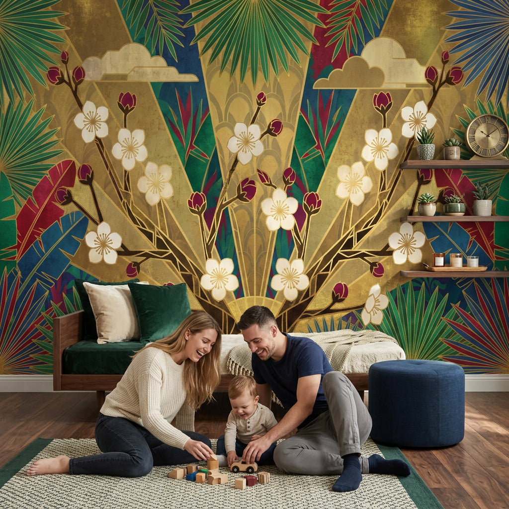 Art Deco Wallpaper Gold Tropical Leaves Wall Mural