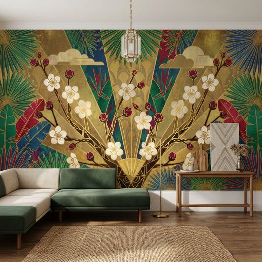 Art Deco Wallpaper Gold Tropical Leaves Wall Mural