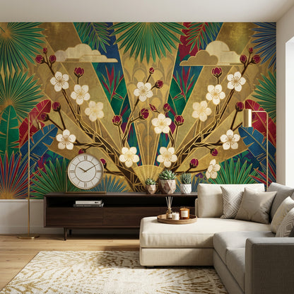 Art Deco Wallpaper Gold Tropical Leaves Wall Mural