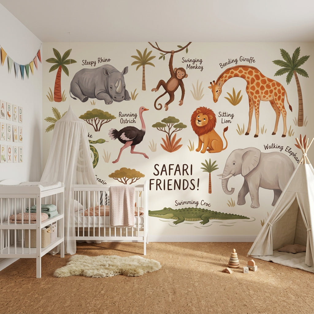 Safari Wallpaper Savanna Removable Kids Nursery Wall Decor