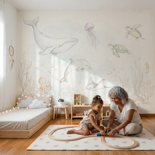 Underwater Wallpaper Ocean Animals Coastal Nursery Removable Wall Decor