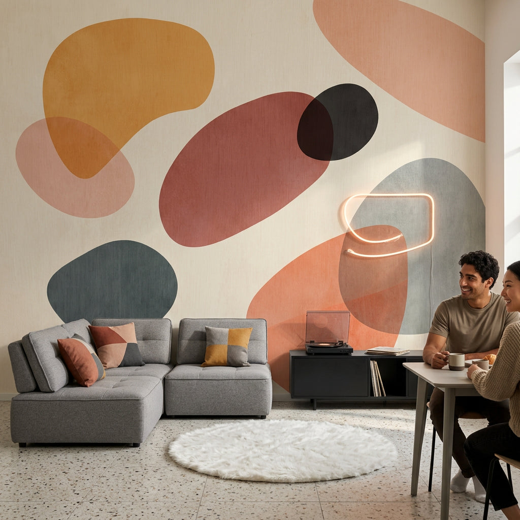 Mid Century Modern Wallpaper Retro Minimalist Removable Wall Decor