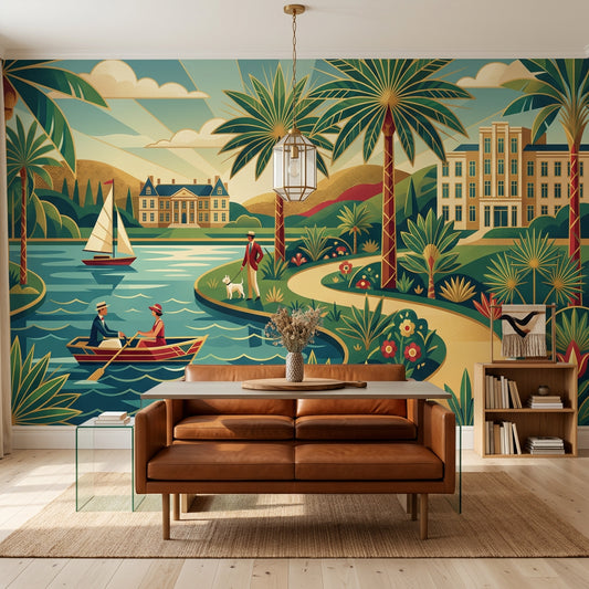 Tropical Resort Wallpaper Palm Trees Removable Art Deco Wall Decor